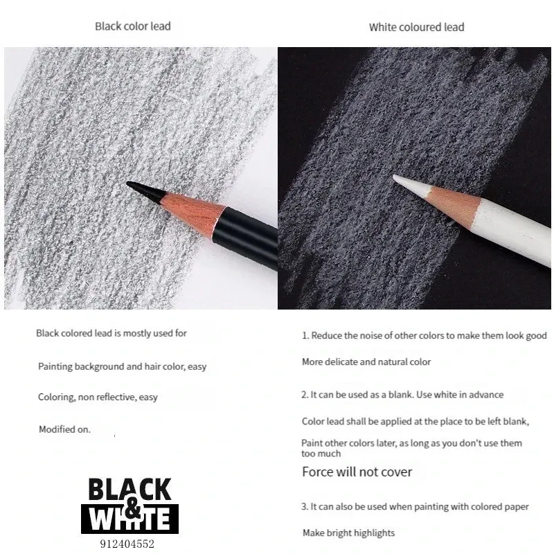 12 Pieces Black White Colour Pencils Permanent Drawing Pencil Set