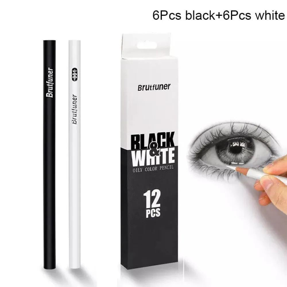 12 Pieces Black White Colour Pencils Permanent Drawing Pencil Set