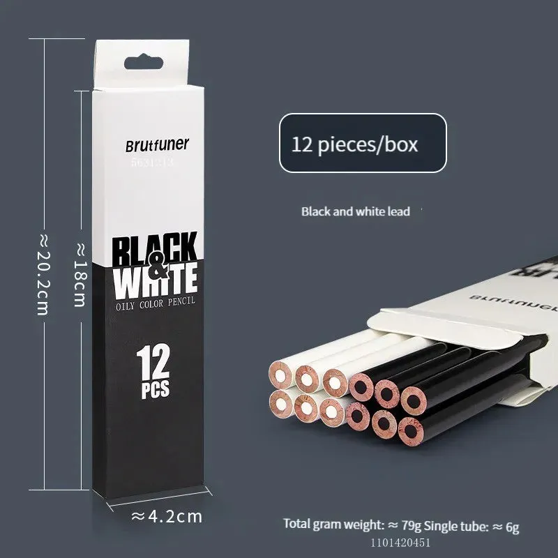 12 Pieces Black White Colour Pencils Permanent Drawing Pencil Set