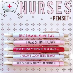 2025 New 5Pc Funny Nurse Pens Set Inspirational Ballpoint Pen,Novelty Pen Set Novelty Pen Stationery Supplies for Student Doctor