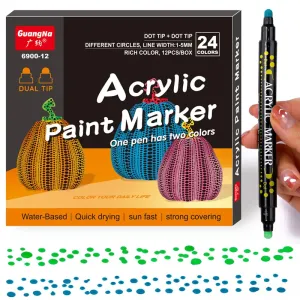 24 Dual Tip Acrylic Paint Pens for Diy Crafts 24 Colours