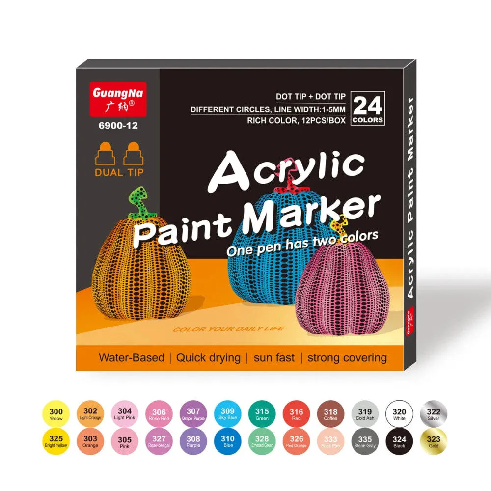 24 Dual Tip Acrylic Paint Pens for Diy Crafts 24 Colours