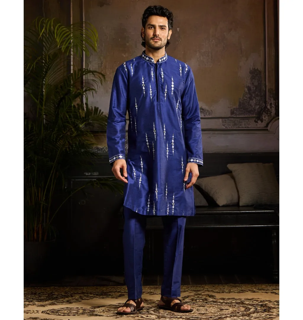 Electric Blue & Silver Cutdana And Acrylic All Over Work Kurta Paired With Electric Blue Pants