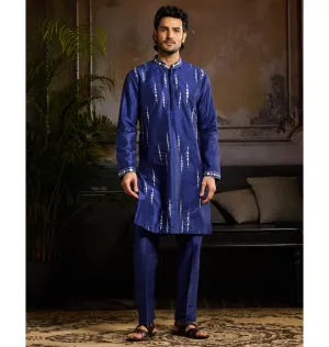 Electric Blue & Silver Cutdana And Acrylic All Over Work Kurta Paired With Electric Blue Pants