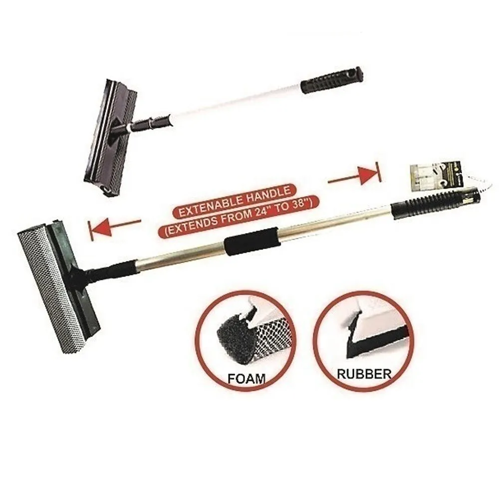 Extendable Window Cleaner Telescopic Squeegee Wiper Long Handle Washer Scrubber