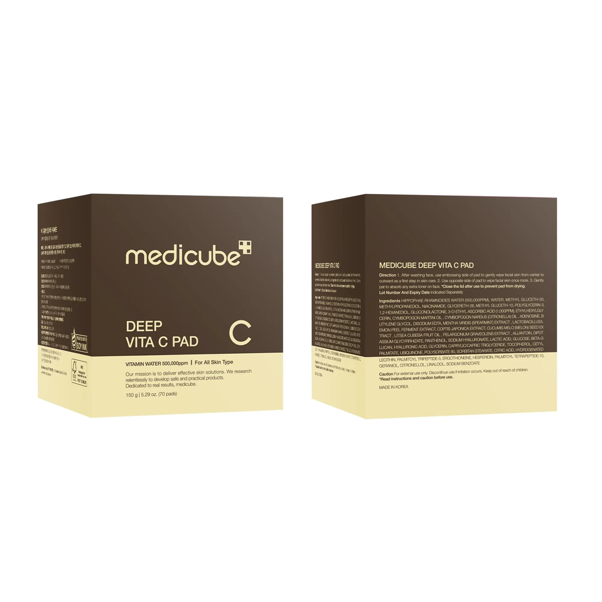 medicube Deep Vita C Facial Pads, Vitamin C Toner Pads for Uneven Skin Tone, 500,000PPM of vitamin water & 3 types of vitamin, Hydrating & Resurfacing (70 sheets)