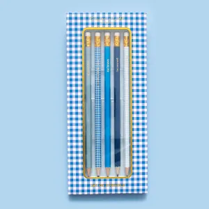 Pencil Set - Motivational - Asst Blues   Gingham - 5 Pc Set
