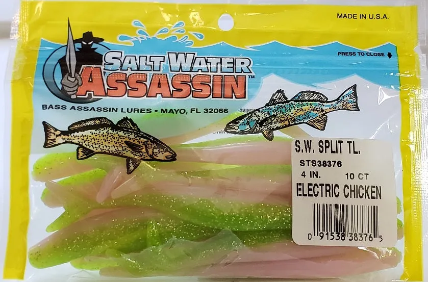 SaltWater Assassin Split Tail Electric Chicken 4" 10pk