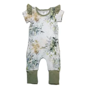 Zipper Leafy Greens Short Sleeve Grow Romper with Flutters