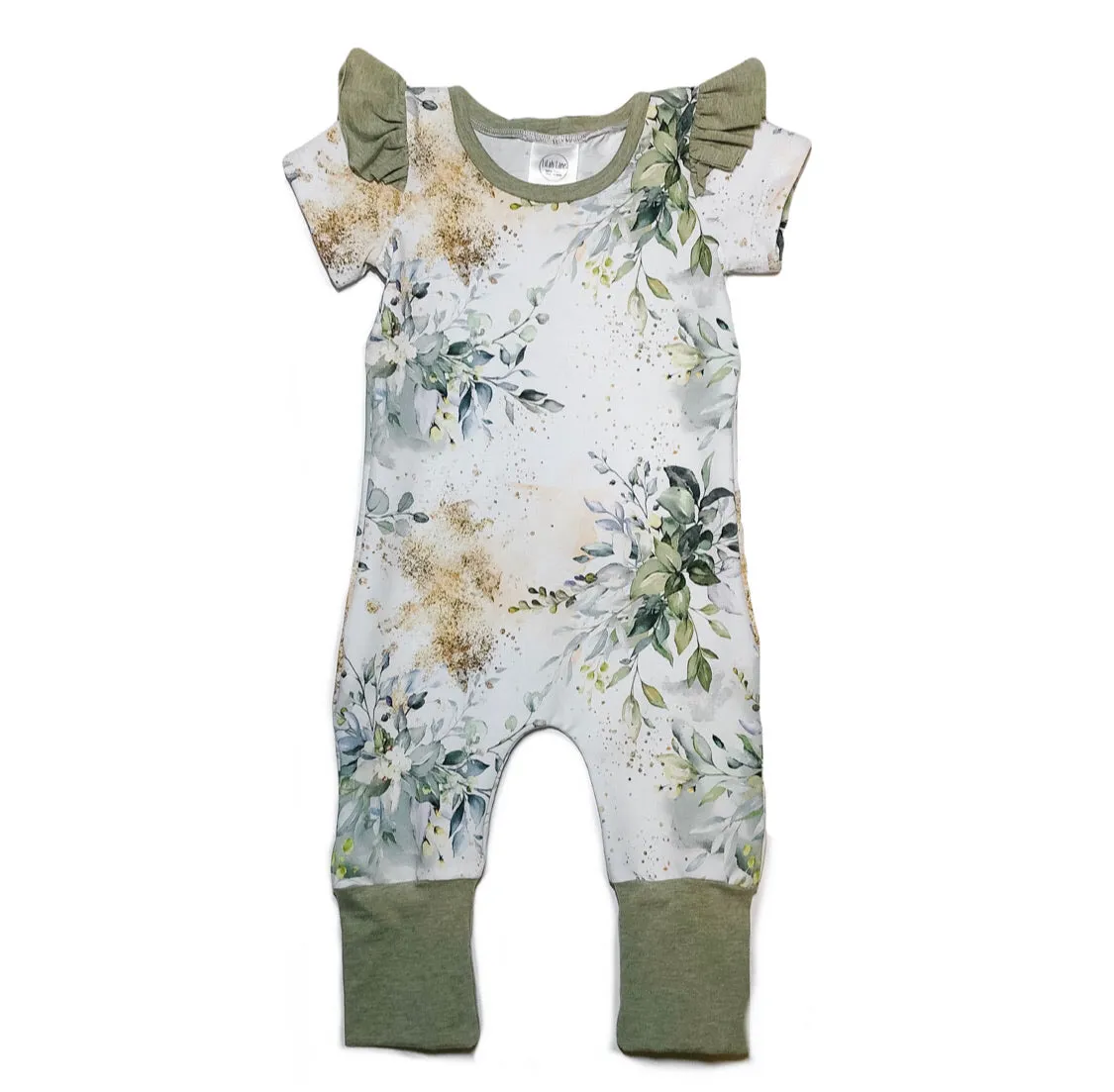 Zipper Leafy Greens Short Sleeve Grow Romper with Flutters